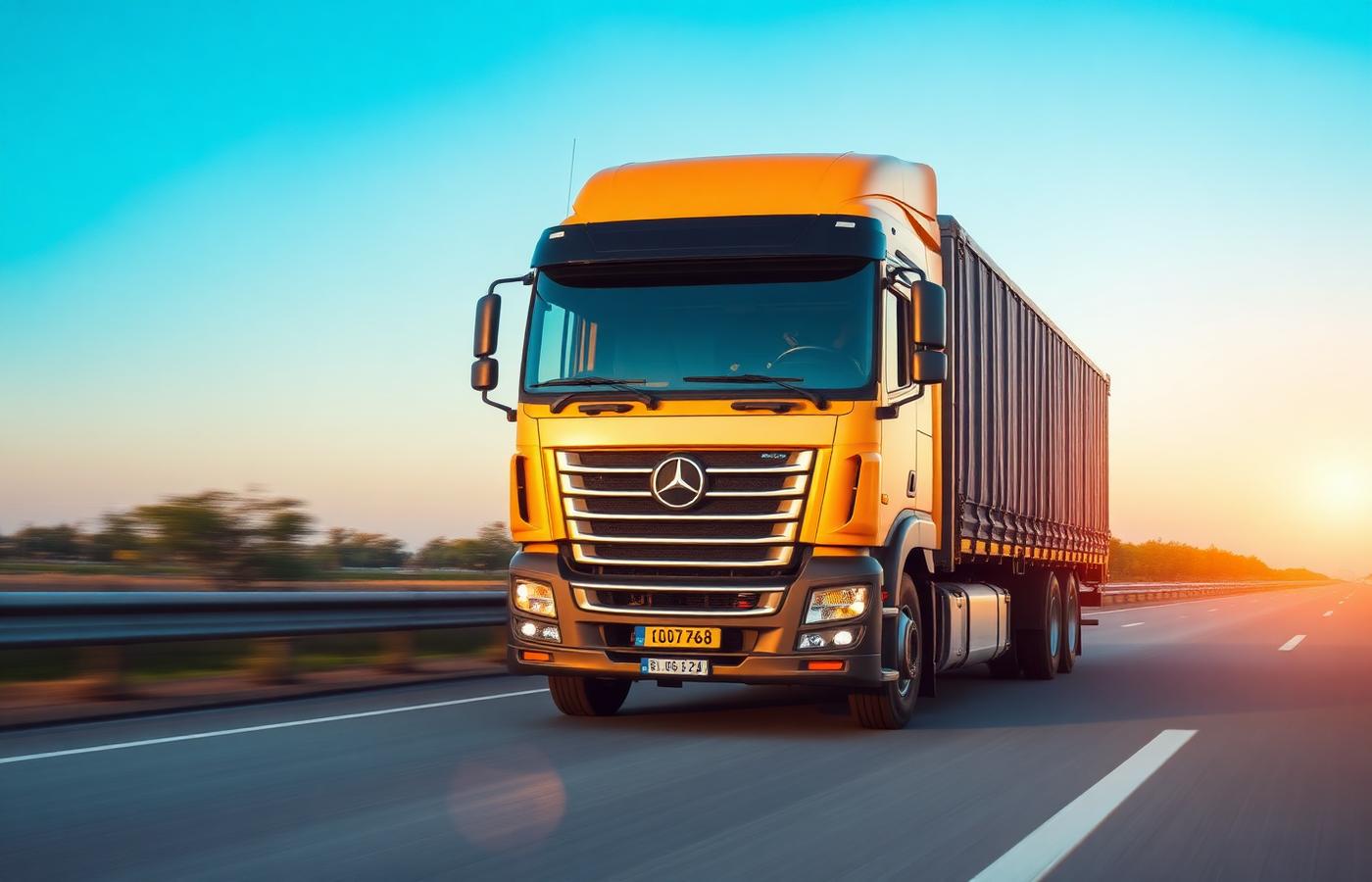 City Cargo truck on an Indian highway at golden hour